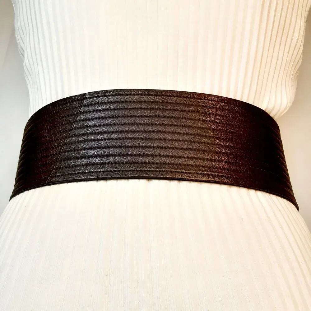 💎Armani Exchange Womens Dark Brown Wide Ribbed Leather Belt Size XS Soft